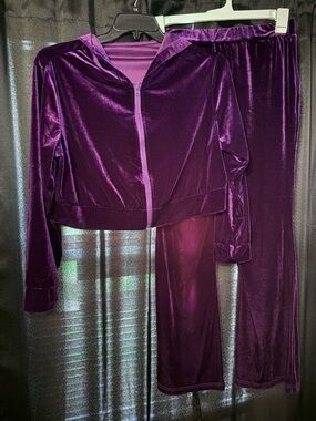 SHEIN Deep Purple Velvet Two-Piece Hoodie Set